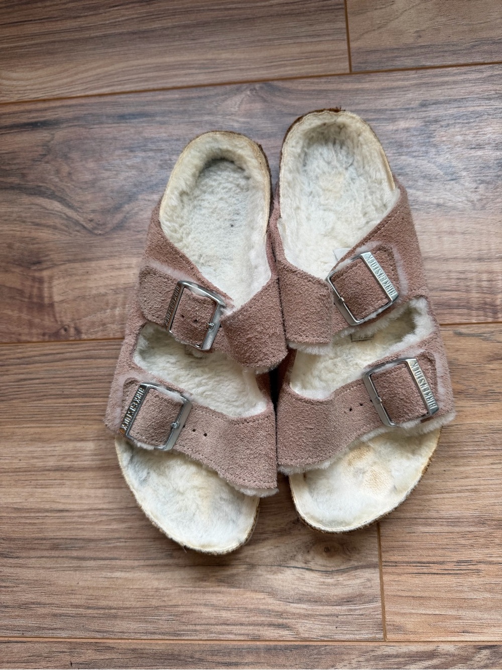 Birkenstock Shearling Lined Suede Double Buckle Sandals - Brown